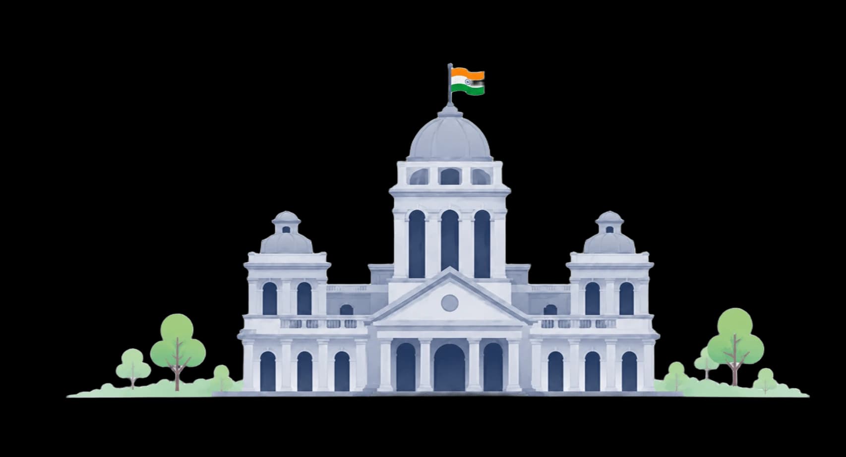 Government building with the Indian flag, representing official job updates