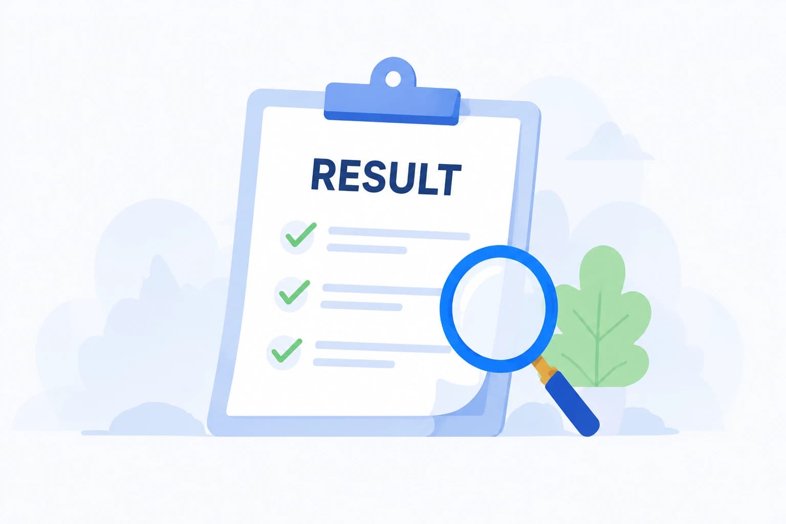 Illustration of exam results on a clipboard